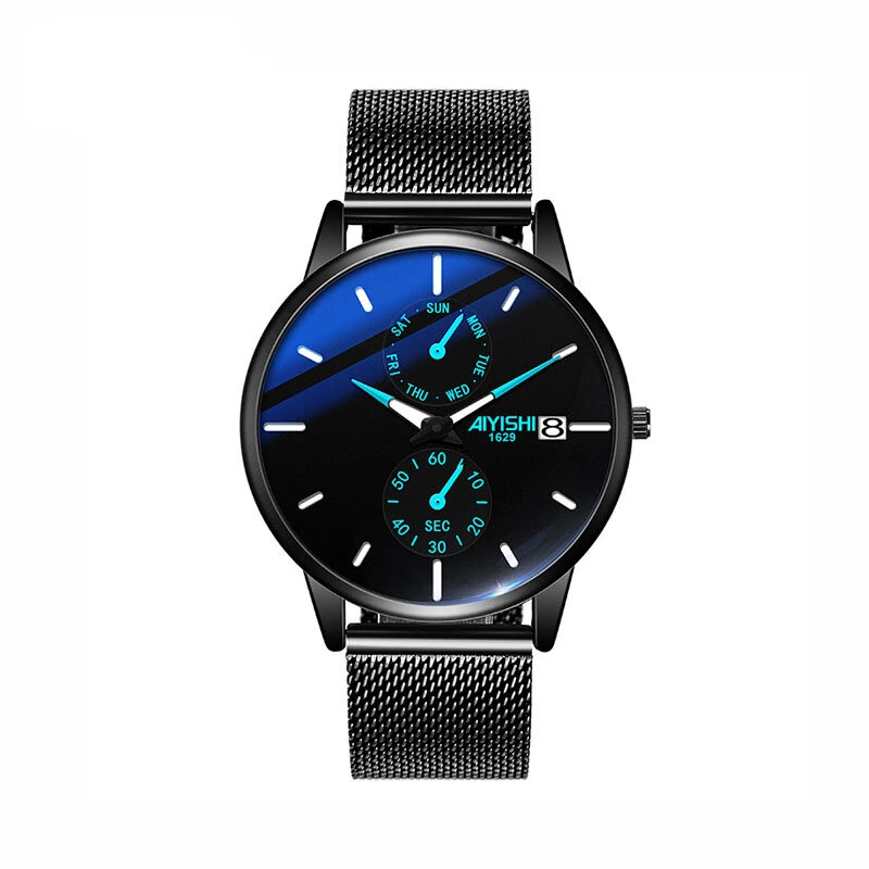 AIYISHI Men Simple Luxury Fashion Quartz Watch Luminous Waterproof Watch Stainless Steel Mesh Strap Sport Watch Fashion Wrist Watches — view 8