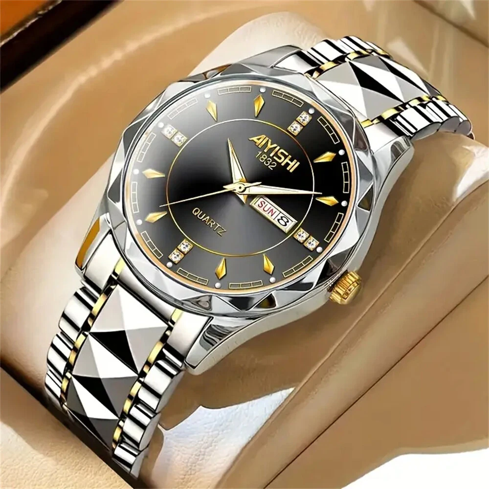 AIYISHI Men Watches Luxury Brand Luminous Waterproof Business Watch Stainless Steel Strap Quartz Watch — view 6