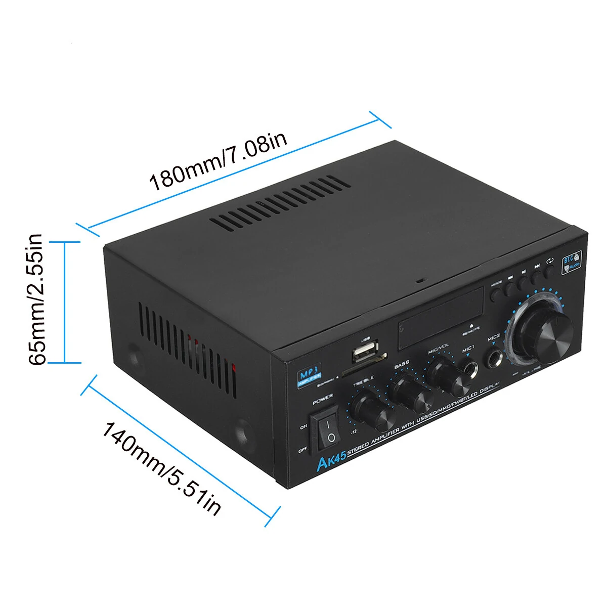 AK45 Power Amplifier bluetooth HiFi Digital Amplifier Max Power 90Wx2 Channel 2.0 Surround Sound AMP Speaker for Home Car — view 5