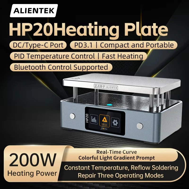 ALIENTEK HP20 Heating Plate 200W 350°C Adjustable Temperature Soldering Tool Type-C Fast Charging IPS Display Compact Preheating Station Professional Soldering — view 3