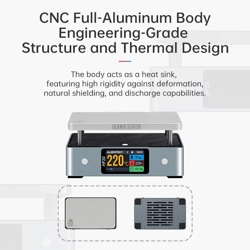 ALIENTEK HP20 Heating Plate 200W 350°C Adjustable Temperature Soldering Tool Type-C Fast Charging IPS Display Compact Preheating Station Professional Soldering — view 6
