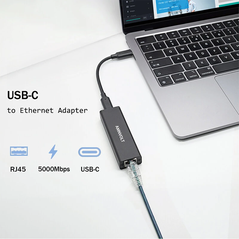 AMNVOLT ANET-5 USB 3.2 to 5GbE Adapter Wired LAN Network Connection for Raspberry Pi 5G/2.5G/1G/100Mbps 5000Mbps USB-C to RJ45 Network Converter — view 6