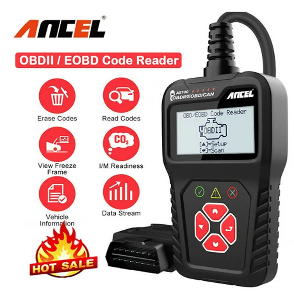 ANCEL AS100 OBD2 Scanner Car Code Reader Diagnostic Scan Tool Check Engine Fault Read Codes Clears Codes