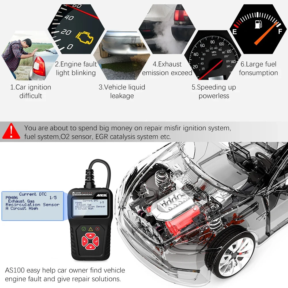 ANCEL AS100 OBD2 Scanner Car Code Reader Diagnostic Scan Tool Check Engine Fault  Read Codes Clears Codes — view 10