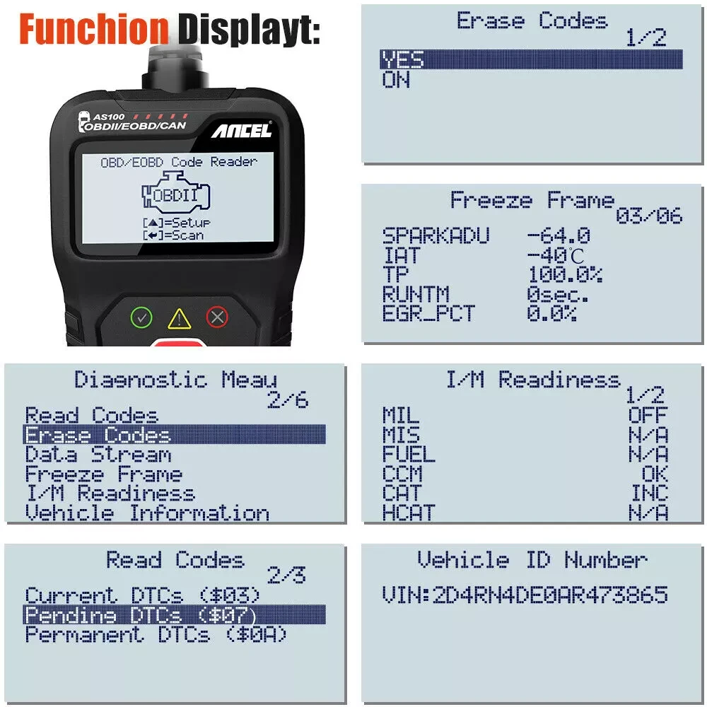 ANCEL AS100 OBD2 Scanner Car Code Reader Diagnostic Scan Tool Check Engine Fault  Read Codes Clears Codes — view 9