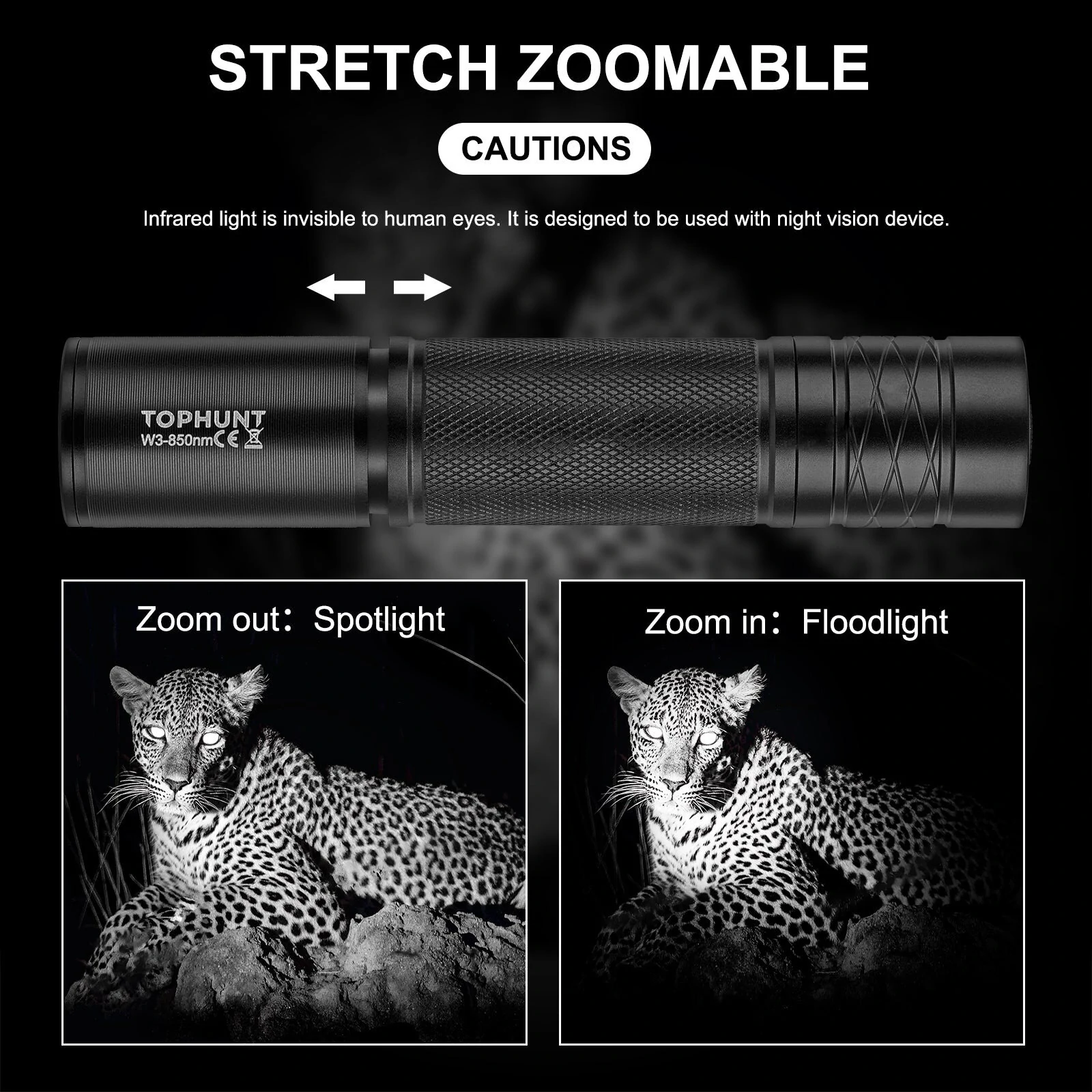ANEKIM W3 5W LED 850nm 940nm Vcsel Infrared Flashlight IR Torch Zoomable Infrared Illuminator for Night Vision Scope Lights — view 4