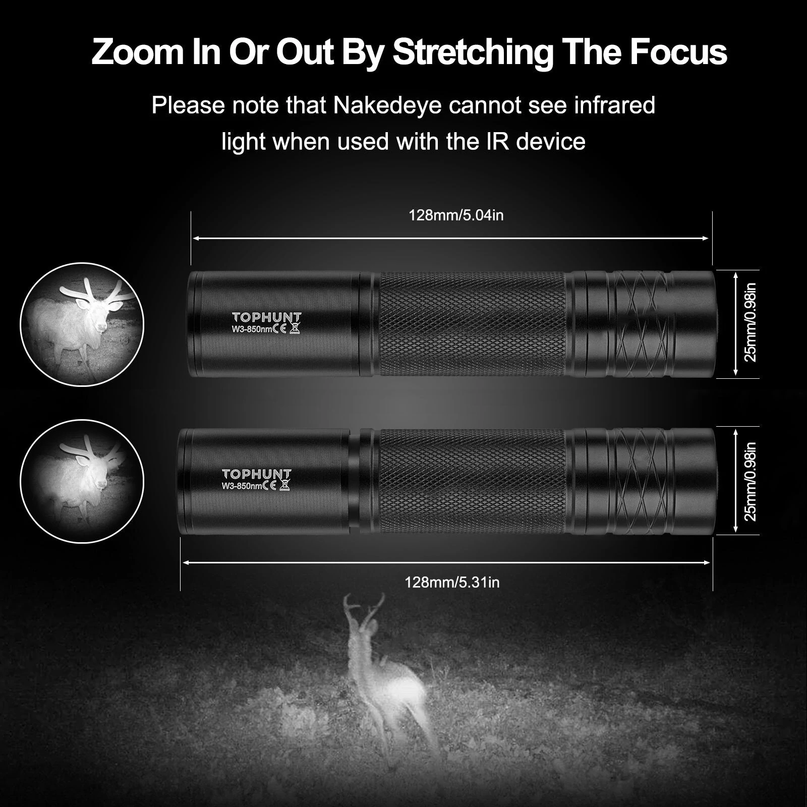 ANEKIM W3 5W LED 850nm 940nm Vcsel Infrared Flashlight IR Torch Zoomable Infrared Illuminator for Night Vision Scope Lights — view 5