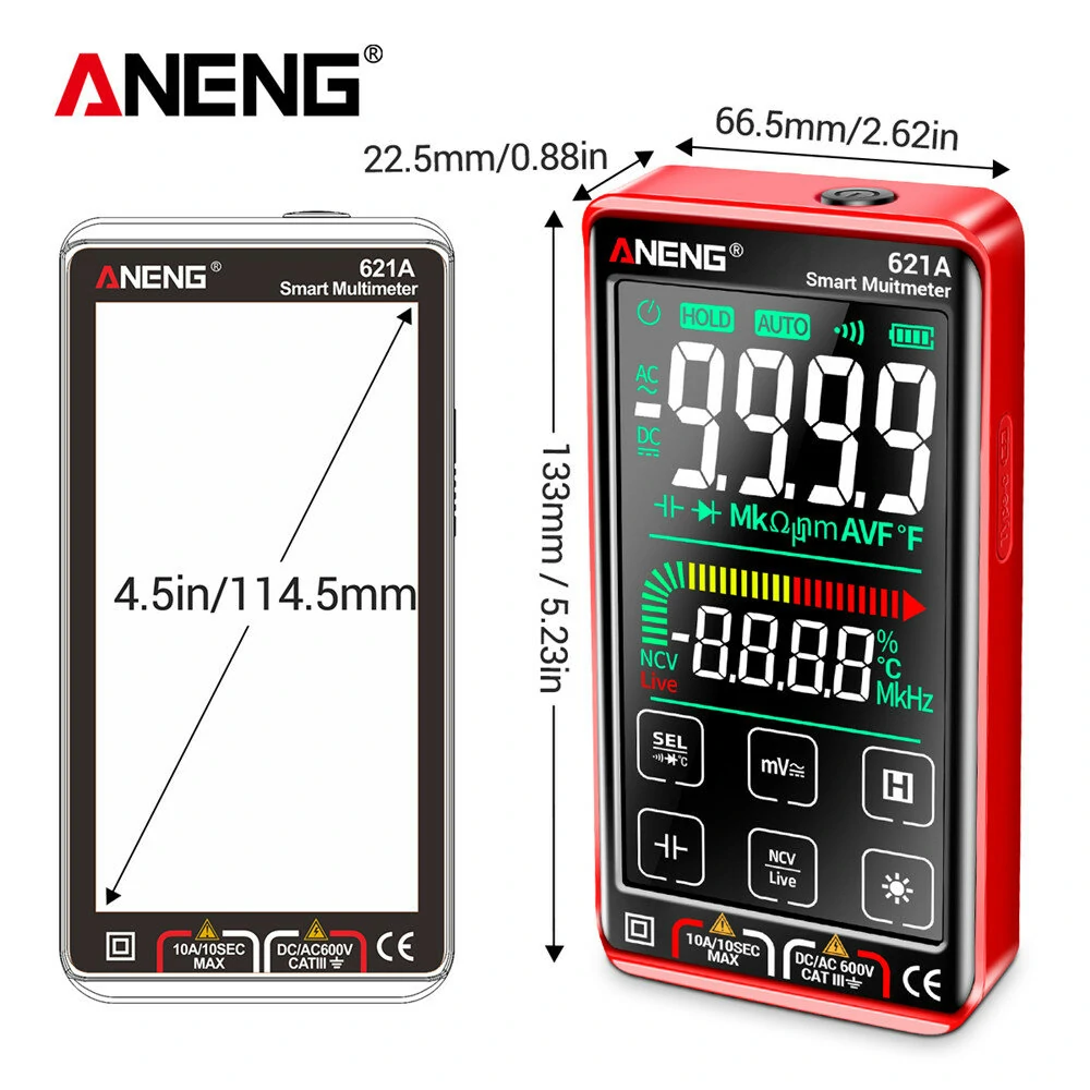 ANENG 621A 9999 Counts Auto Range Full-screen Touch Smart Digital Multimeter Rechargeable DC/AC Voltage Current Tester Meter — view 4