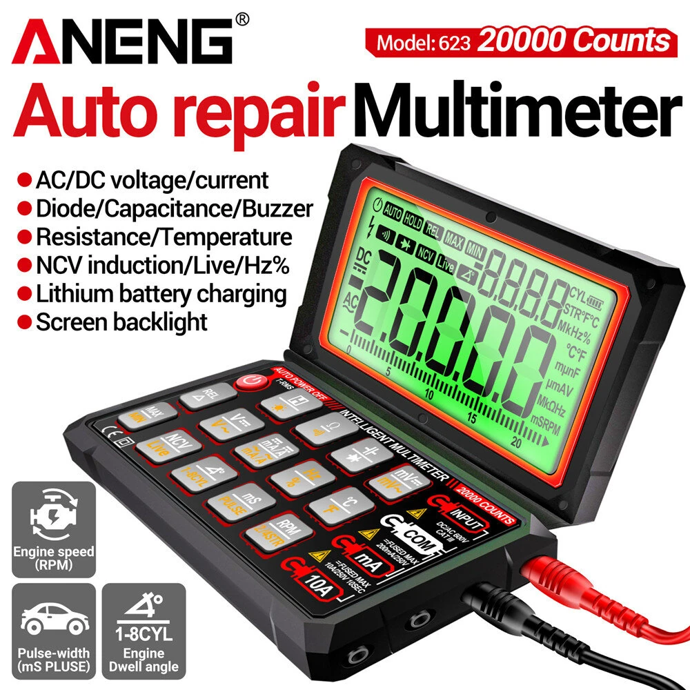 ANENG 623 Auto Repair Multimeter 20000 Counts AC/DC Voltage Current Resistance Capacitance Frequency Temperature NCV True RMS LCD Backlit Display — view 4