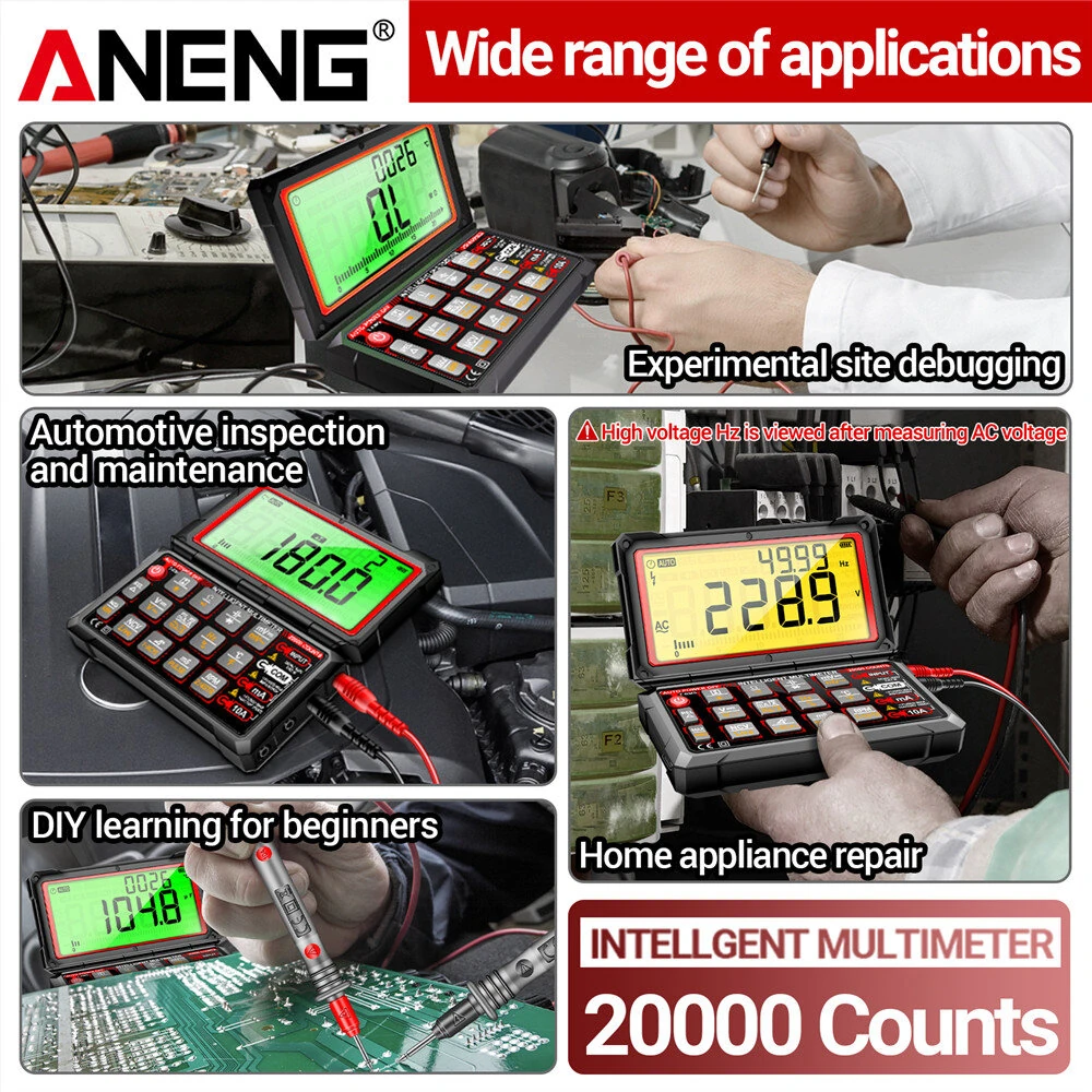ANENG 623 Auto Repair Multimeter 20000 Counts AC/DC Voltage Current Resistance Capacitance Frequency Temperature NCV True RMS LCD Backlit Display — view 5