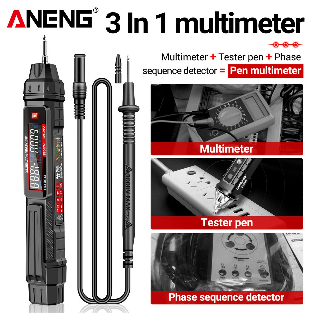 ANENG A3005B A3005BPro Digital Multimeter Smart Pen Type Multi-Functional Tester with Battery Standard/High Configuration Long-Lasting Performance — view 3