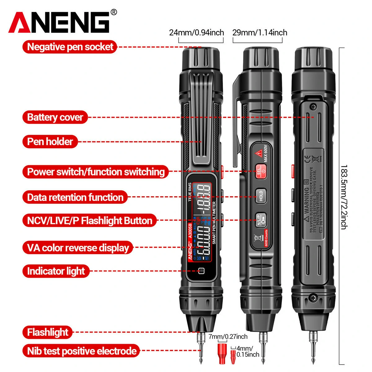 ANENG A3005B A3005BPro Digital Multimeter Smart Pen Type Multi-Functional Tester with Battery Standard/High Configuration Long-Lasting Performance — view 9