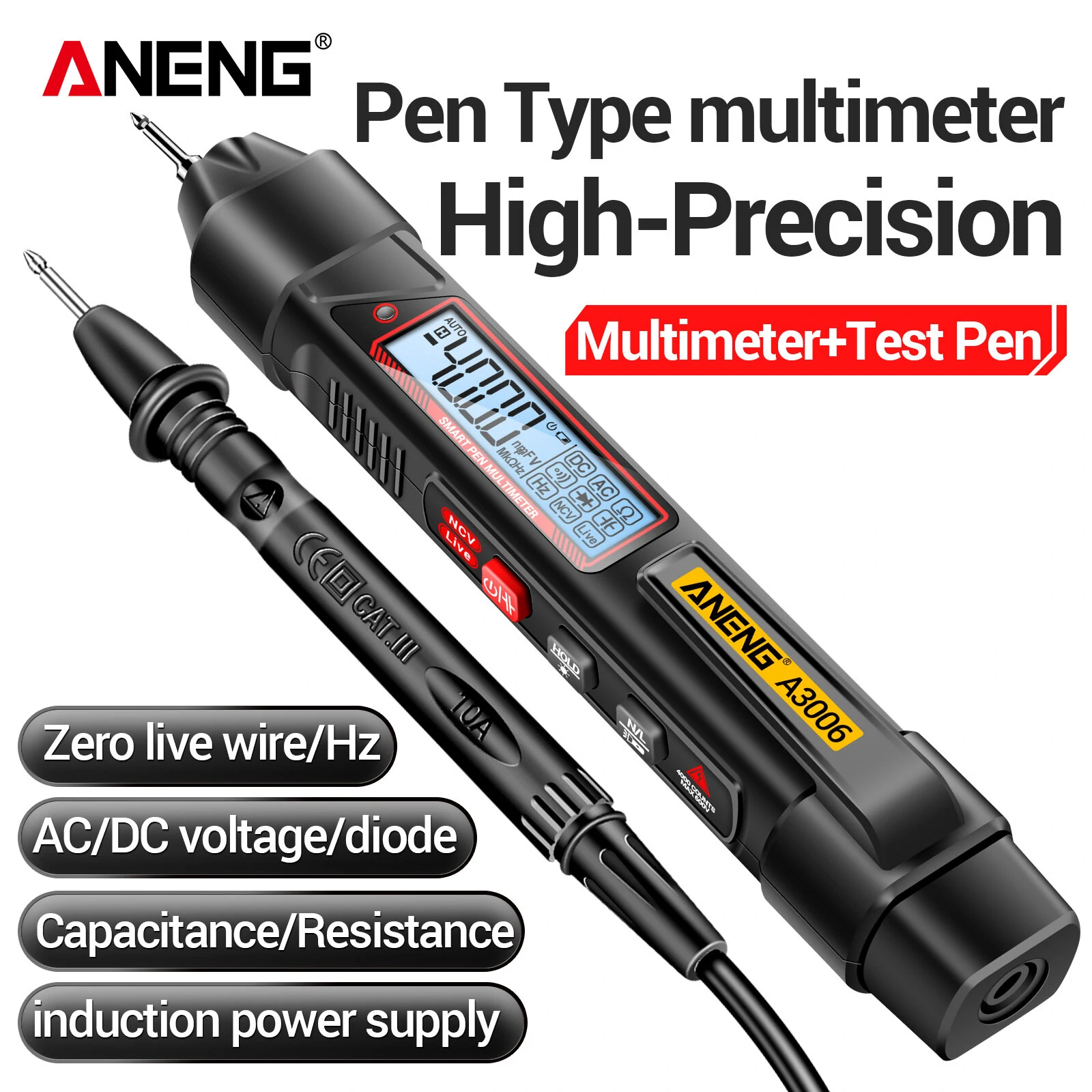 ANENG A3006 Multifunctional Electric Digital Multimeter Pen Type Intelligent Voltage Detector with Zero Fire Line Detection Breakpoint Search for Simplified Electrical Troubleshooting — view 2