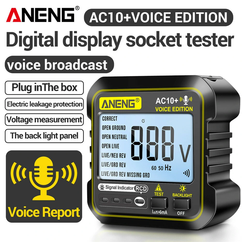 ANENG AC10+ Digital Display Socket with LCD Screen Voice Broadcast Leakage Protection Phase Meter Plug For Reliable Performance- Ideal for Standard Power Outlets — view 2