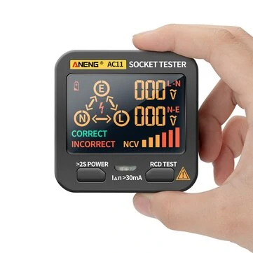 ANENG AC11 LED Screen Muti-function Socket Tester Phase Meter Phase Polarity Tester 0.1V~250V AC Voltage Measurement Zero/Fire Wire Identification — ANENG