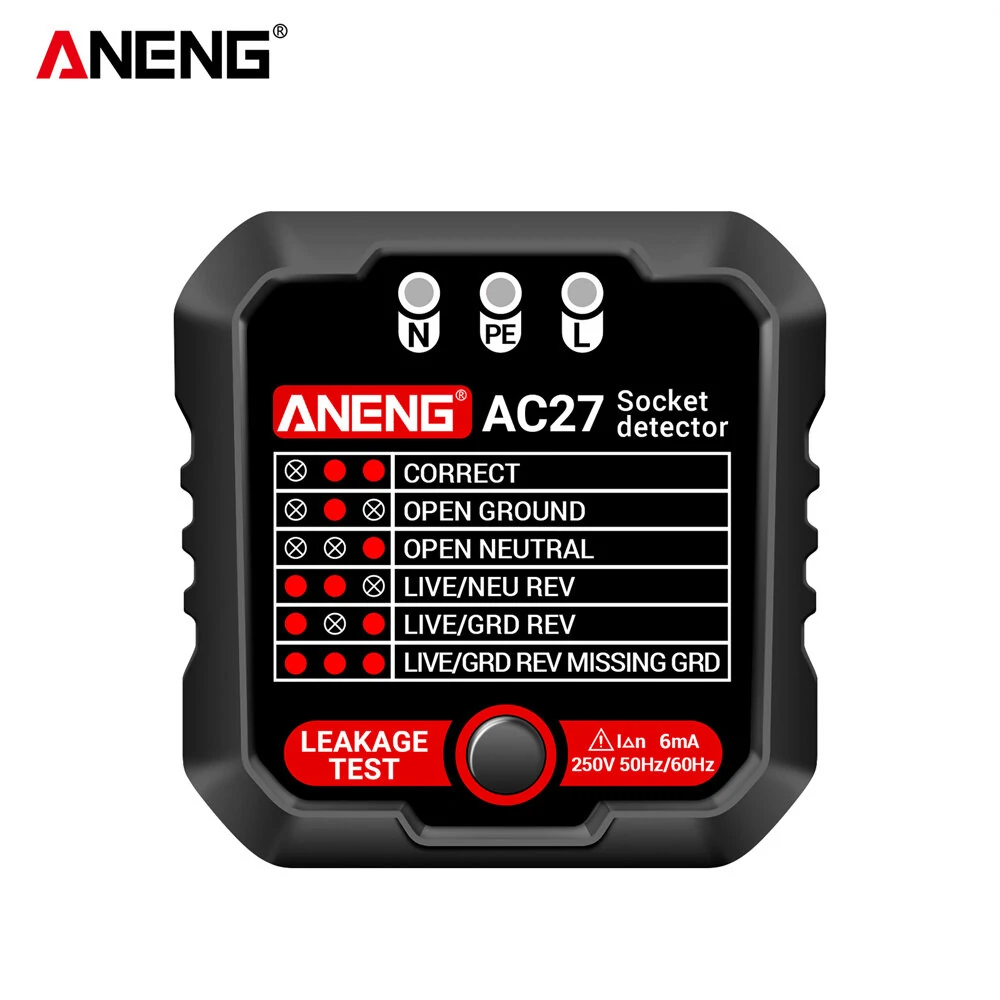 ANENG AC27 Smart Socket Tester EU/US Plug Polarity Phase Check Voltage Detector Test Electroscope Meter Circuit Breaker Finders — view 2