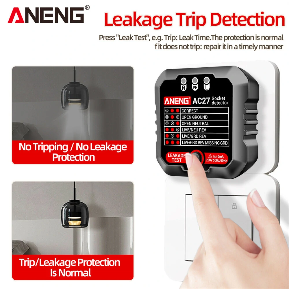 ANENG AC27 Smart Socket Tester EU/US Plug Polarity Phase Check Voltage Detector Test Electroscope Meter Circuit Breaker Finders — view 5