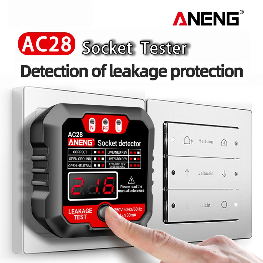 ANENG AC28 Digital Display Socket Tester UK US EU Plug Polarity Phase Pheck Detector Voltage Test Multi-function Electroscope — view 2