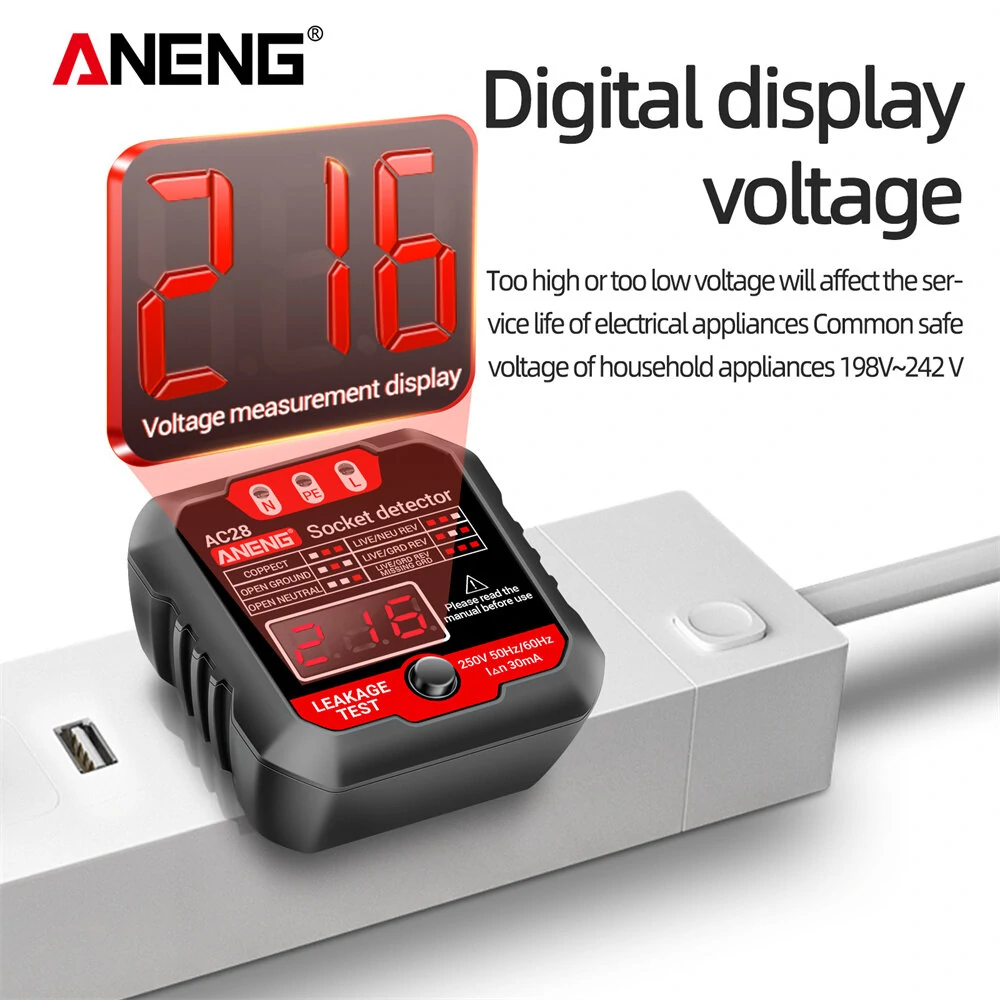 ANENG AC28 Digital Display Socket Tester UK US EU Plug Polarity Phase Pheck Detector Voltage Test Multi-function Electroscope — view 4