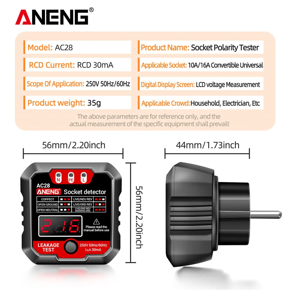 ANENG AC28 Digital Display Socket Tester UK US EU Plug Polarity Phase Pheck Detector Voltage Test Multi-function Electroscope — view 6