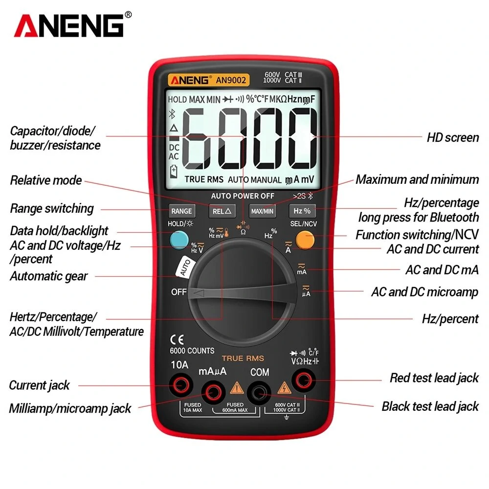 ANENG AN9002 Bluetooth Digital Multimeter 6000 Counts Professional MultimetroTrue RMS AC/DC Current Voltage Tester Auto-Range — view 5