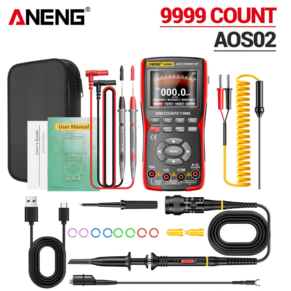 ANENG AOS02 9999 Counts Digital Professional Oscilloscope Multimeter 48M/S 10MHZ PC Waveform Data Storage True RMS Tranistor — view 2