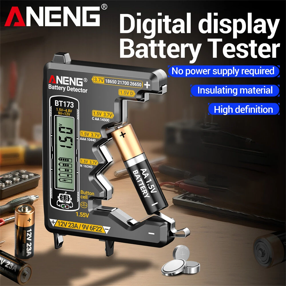 ANENG BT173 Battery Tester Digital Display Multi-Type Compatibility No Power Required Lightweight ABS Material Universal Voltage Reader — view 3