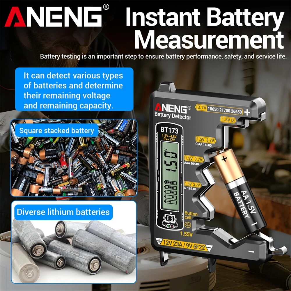 ANENG BT173 Battery Tester Digital Display Multi-Type Compatibility No Power Required Lightweight ABS Material Universal Voltage Reader — view 5
