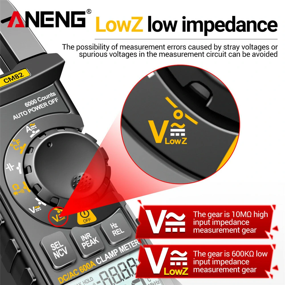 ANENG CM82 Clamp Meter DC/AC 600A Current Voltage 6000 Counts Multimeter Ammeter Tester Car Amp Hz Capacitance NCV Ohm Test — view 6