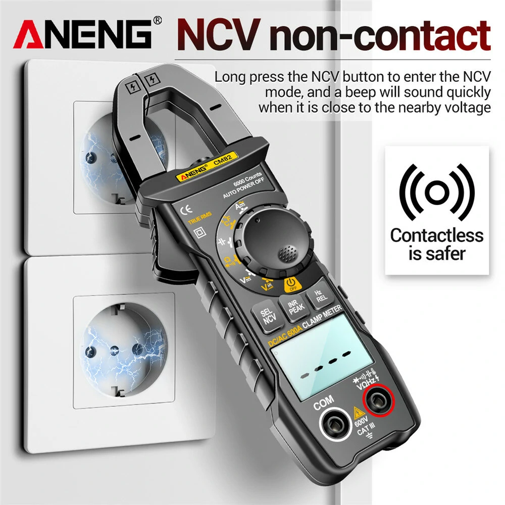 ANENG CM82 Clamp Meter DC/AC 600A Current Voltage 6000 Counts Multimeter Ammeter Tester Car Amp Hz Capacitance NCV Ohm Test — view 8