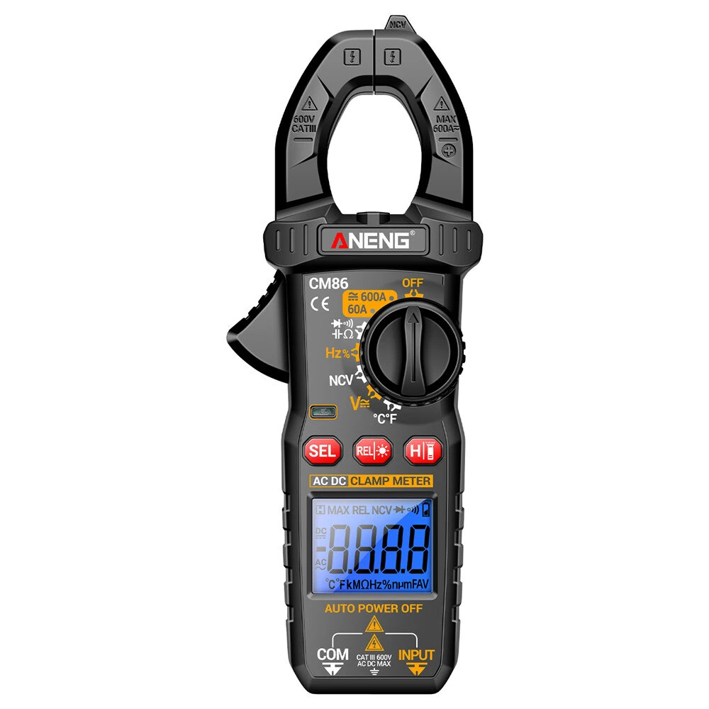 ANENG CM86 Clamp Meter 600A AC DC Current Voltage Resistance Capacitance Temperature Digital Multimeter NCV Function Backlit LCD Auto Power Off Handheld Tester — image 1