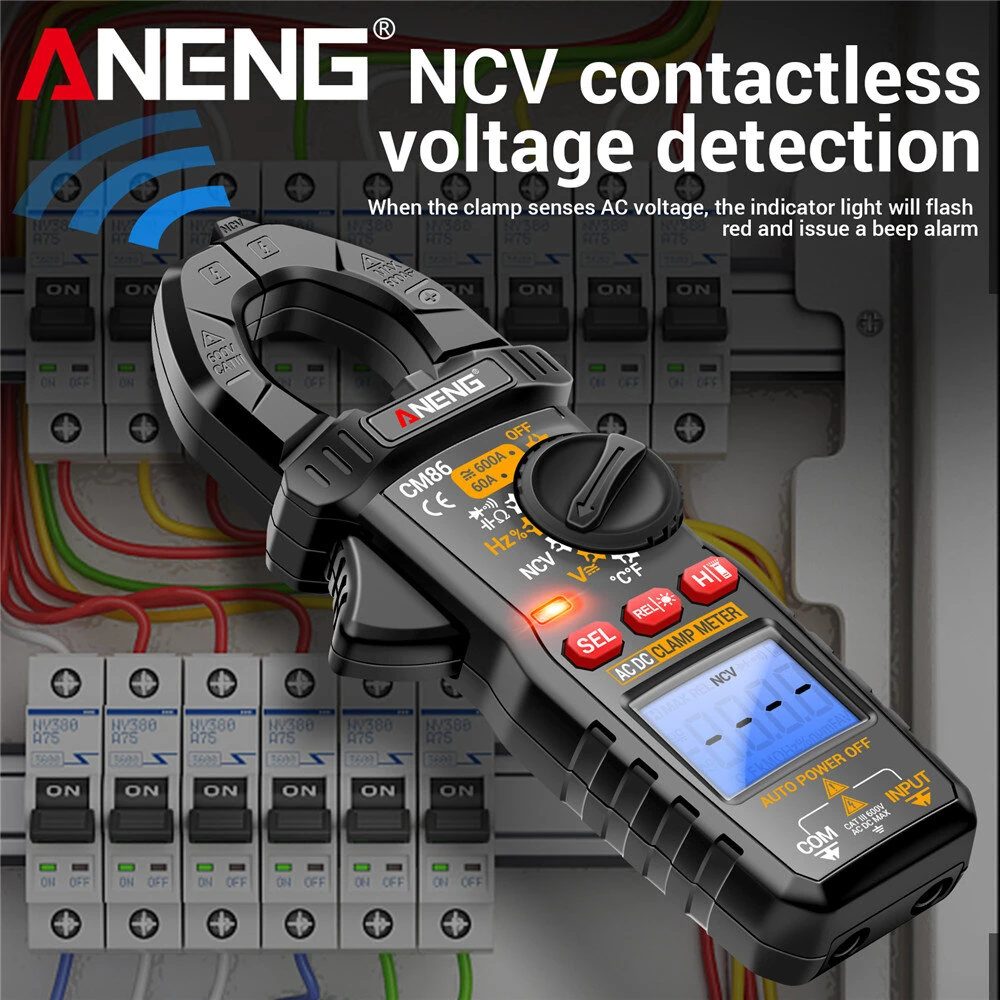 ANENG CM86 Clamp Meter 600A AC DC Current Voltage Resistance Capacitance Temperature Digital Multimeter NCV Function Backlit LCD Auto Power Off Handheld Tester — view 5