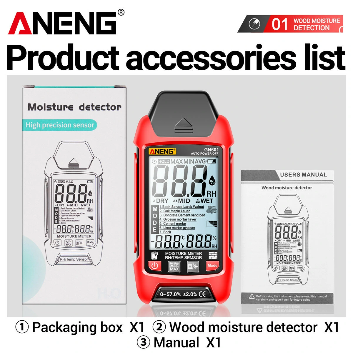 ANENG GN601 Moisture Meter - Accurate and Fast Water Content Testing without Battery - High Precision Moisture Analyzer for Wood  Paper  Grain and More — view 9