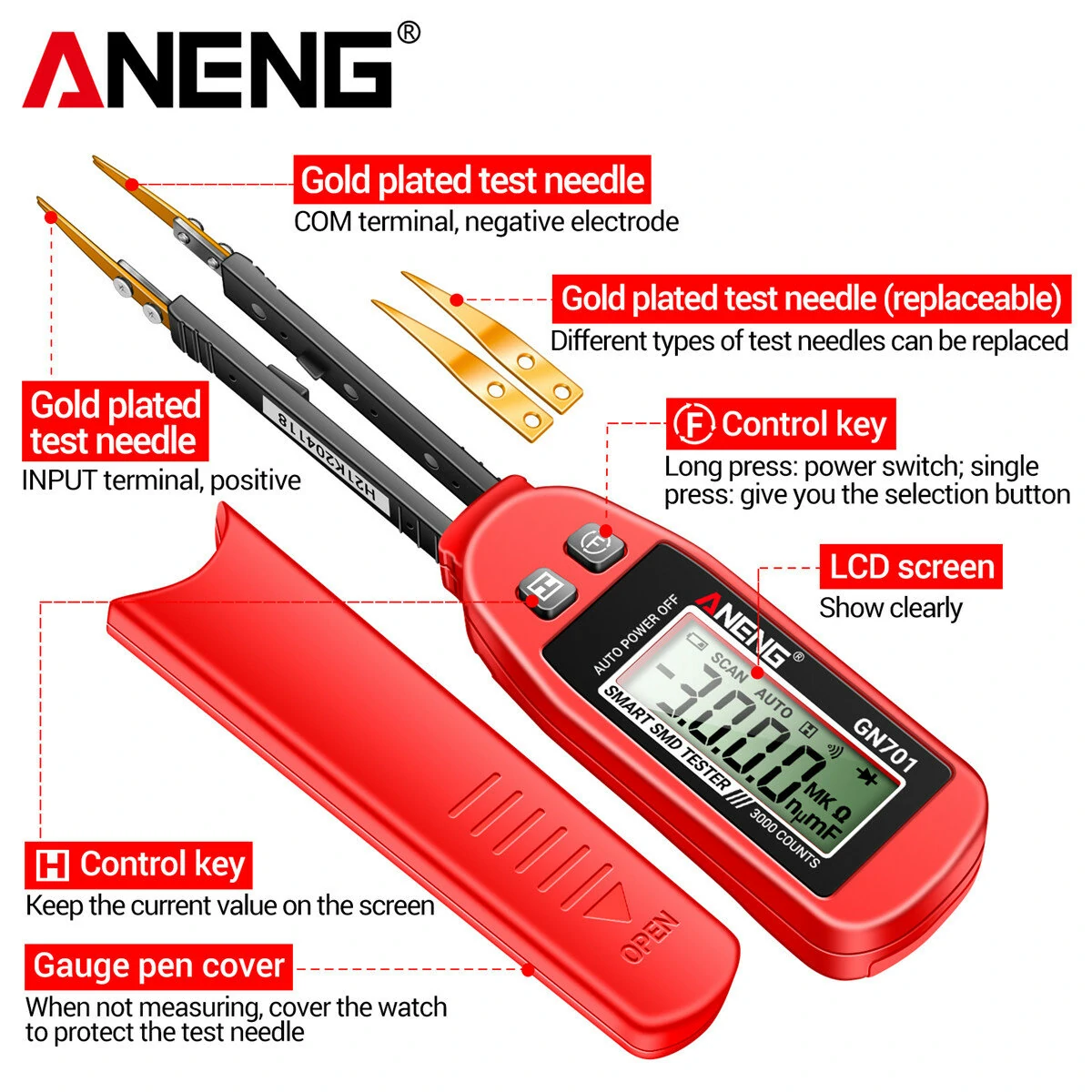 ANENG GN701 High Precision Smart SMD Tester Handheld Component Analysis Resistor Capacitor Diode Testing Secure CAT II Standard — view 6