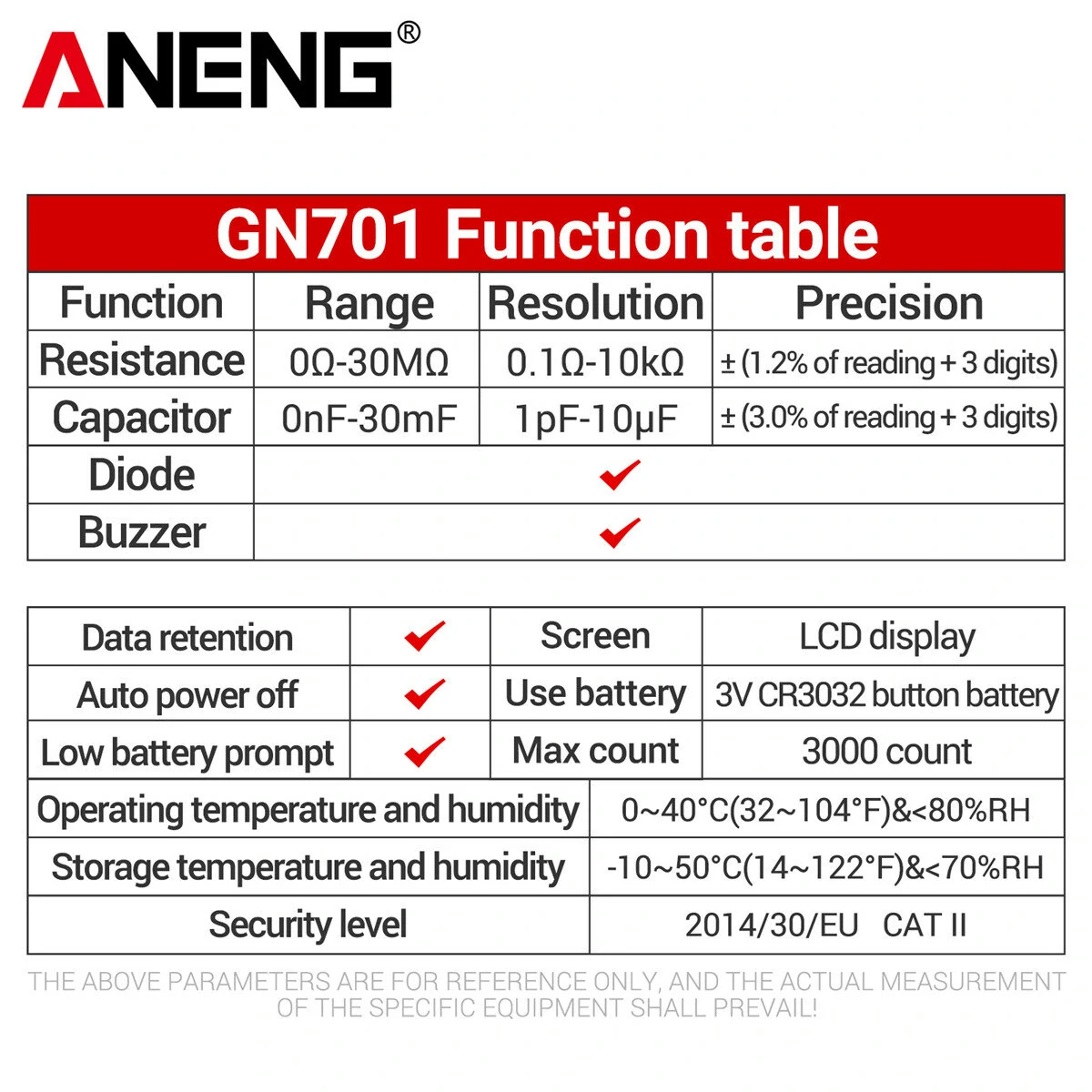 ANENG GN701 High Precision Smart SMD Tester Handheld Component Analysis Resistor Capacitor Diode Testing Secure CAT II Standard — view 9