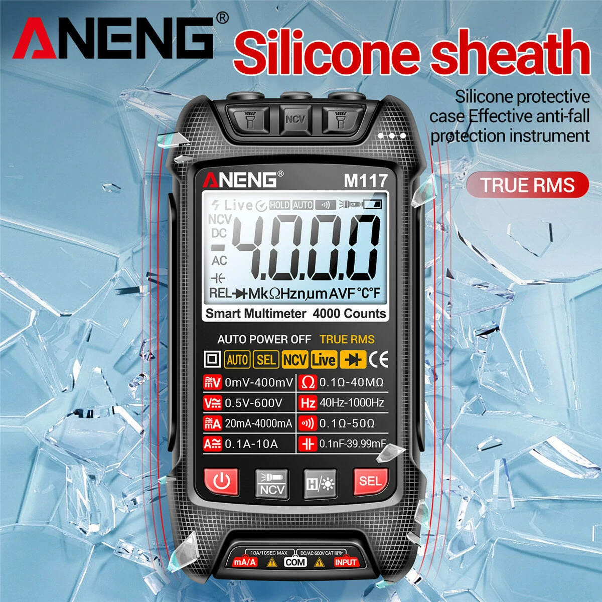 ANENG M117 Digital Multimeter High Precision True RMS Multifunctional Meter with AC/DC Voltage Current Resistance Capacitor Reading Data Retention Auto Power Off Function and Screen Backlight Technology for Clear Reading — view 8