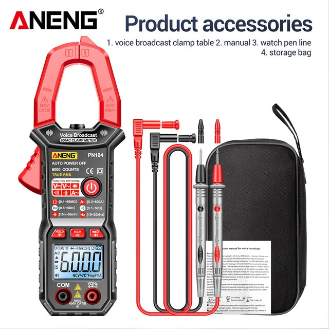 ANENG PN104 Clamp Meter AC Current Voice Broadcast Multimeter AC DC Voltage Tester Car Amp Hz Capacitance NCV Ohm Tester Tools — view 2