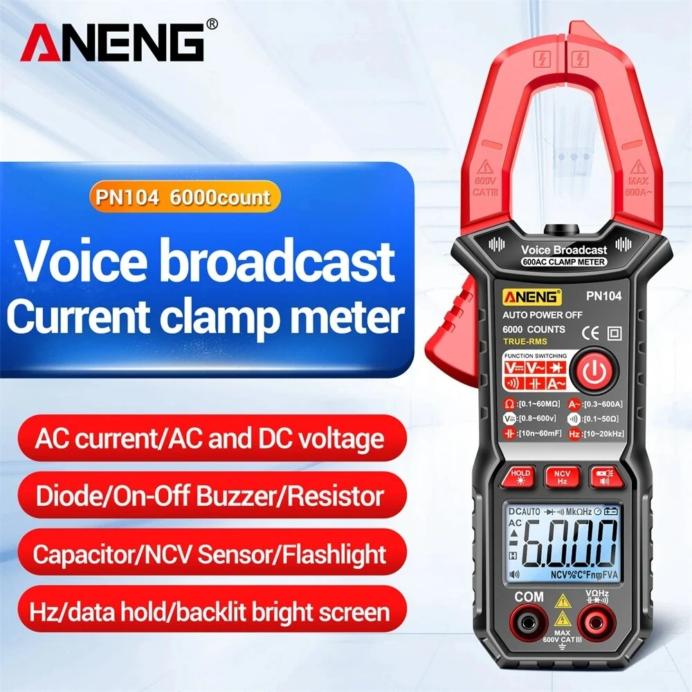 ANENG PN104 Clamp Meter AC Current Voice Broadcast Multimeter AC DC Voltage Tester Car Amp Hz Capacitance NCV Ohm Tester Tools — view 3