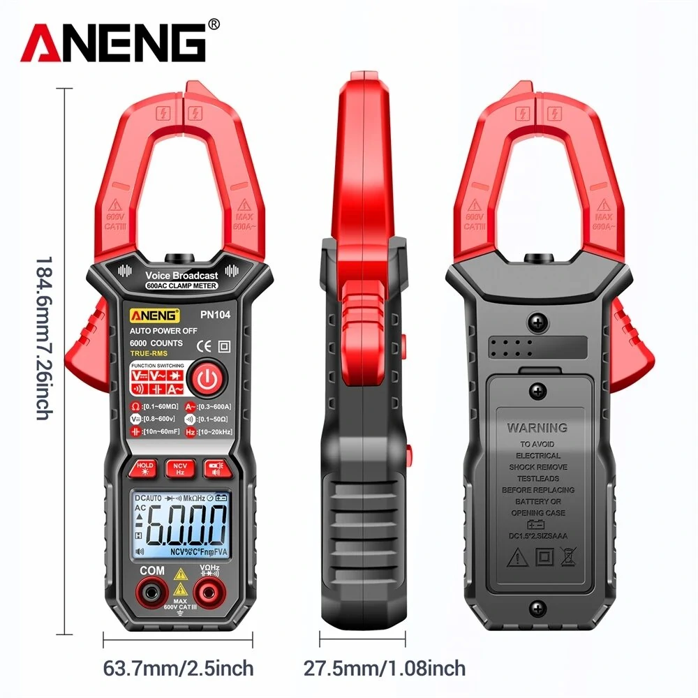 ANENG PN104 Clamp Meter AC Current Voice Broadcast Multimeter AC DC Voltage Tester Car Amp Hz Capacitance NCV Ohm Tester Tools — view 7