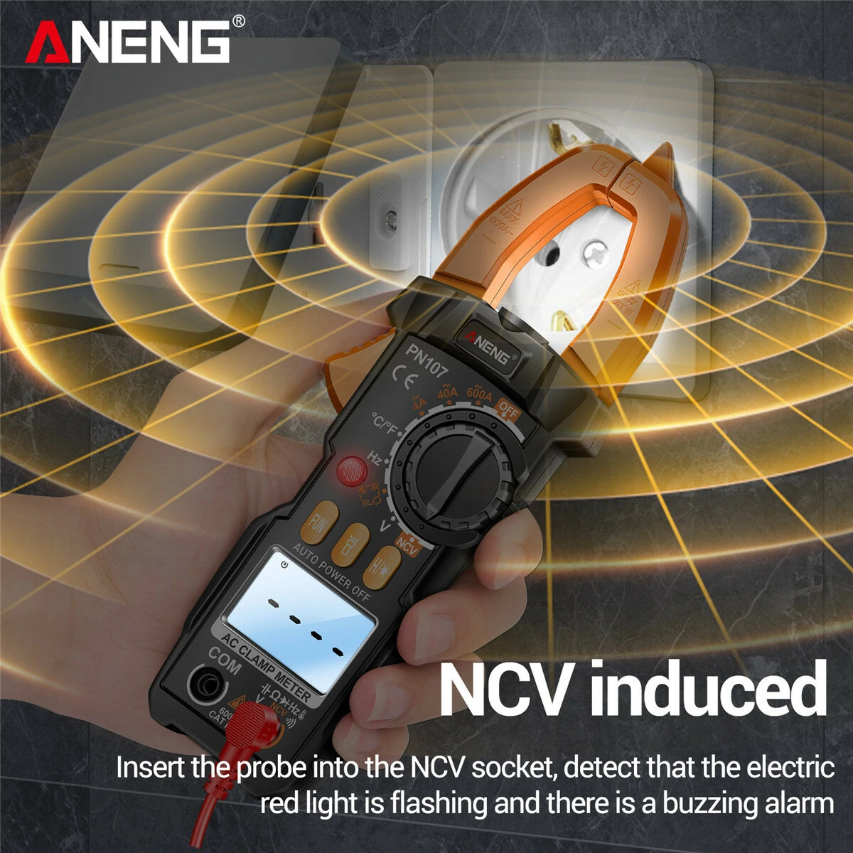 ANENG PN107 Multifunctional Clamp Meter with AC/DC Voltage AC Current Resistance Capacitor Hz Frequency Temperature Measurement Features Precision Readings Backlit Screen Flashlight — view 5