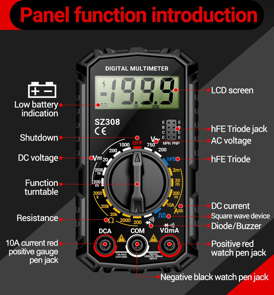ANENG Professional Digital Multimeter High Precision AC/DC Voltage Current Resistance Tester with Low Battery Indication ABS Material Ideal for Electrician Maintenance Tasks — view 7