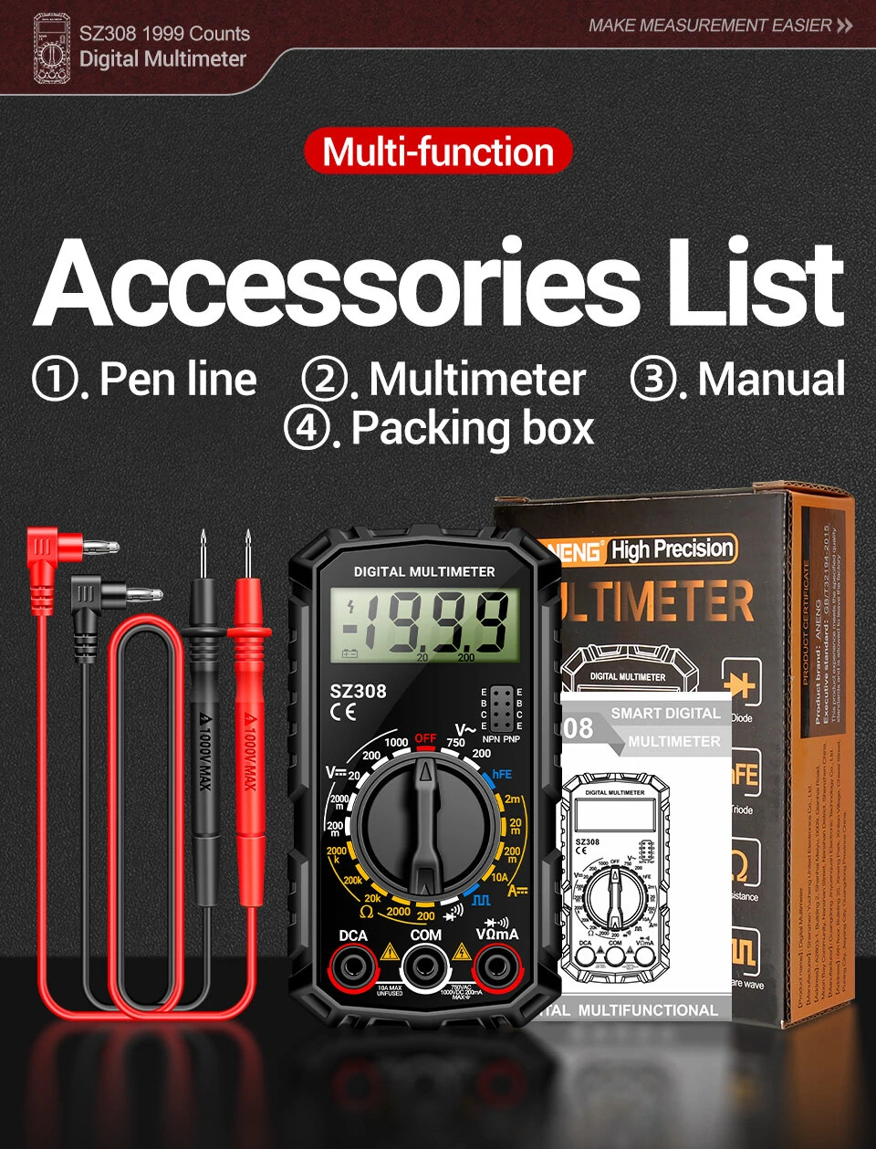 ANENG Professional Digital Multimeter High Precision AC/DC Voltage Current Resistance Tester with Low Battery Indication ABS Material Ideal for Electrician Maintenance Tasks — view 9