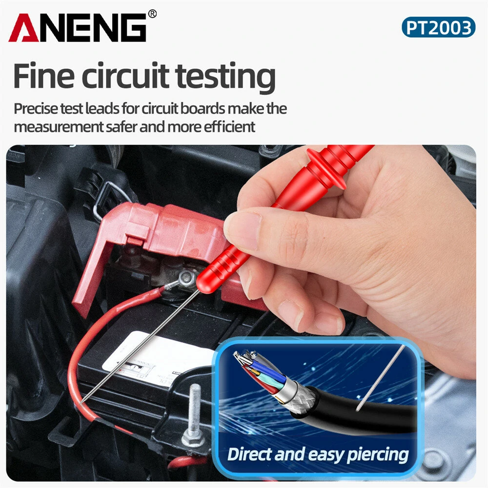ANENG PT2003 2pcs Multimeter Test Lead Extention Piercing Needle Tip Probe 1000V 10A Red/Black Insulation Piercing Pins Tools — view 5