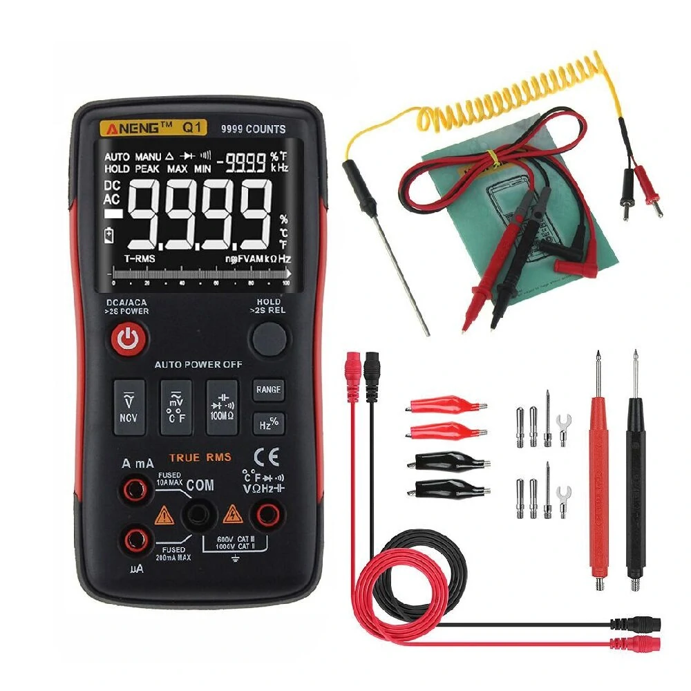 ANENG Q1 9999 Counts True RMS Digital Multimeter AC DC Voltage Current Resistance Capacitance Temperature Tester Auto/Manual Raging with Analog Bar Graph — ANENG