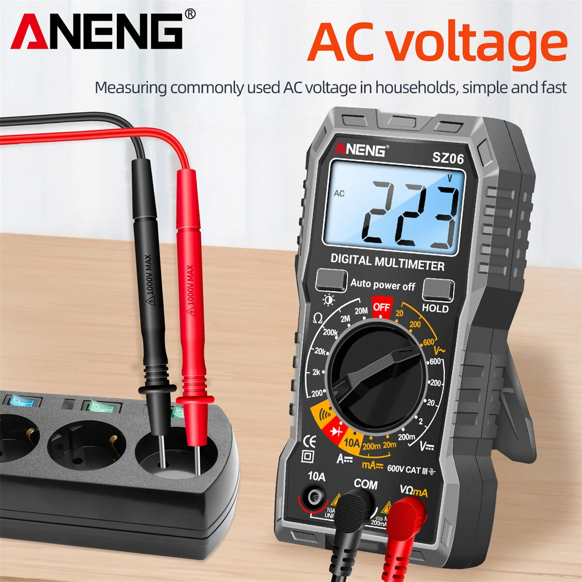 ANENG SZ06 Digital Multimeter High Accuracy DC AC Voltage Current Resistance Tester Auto Shutdown 2000 Max Count Backlit Screen — view 4