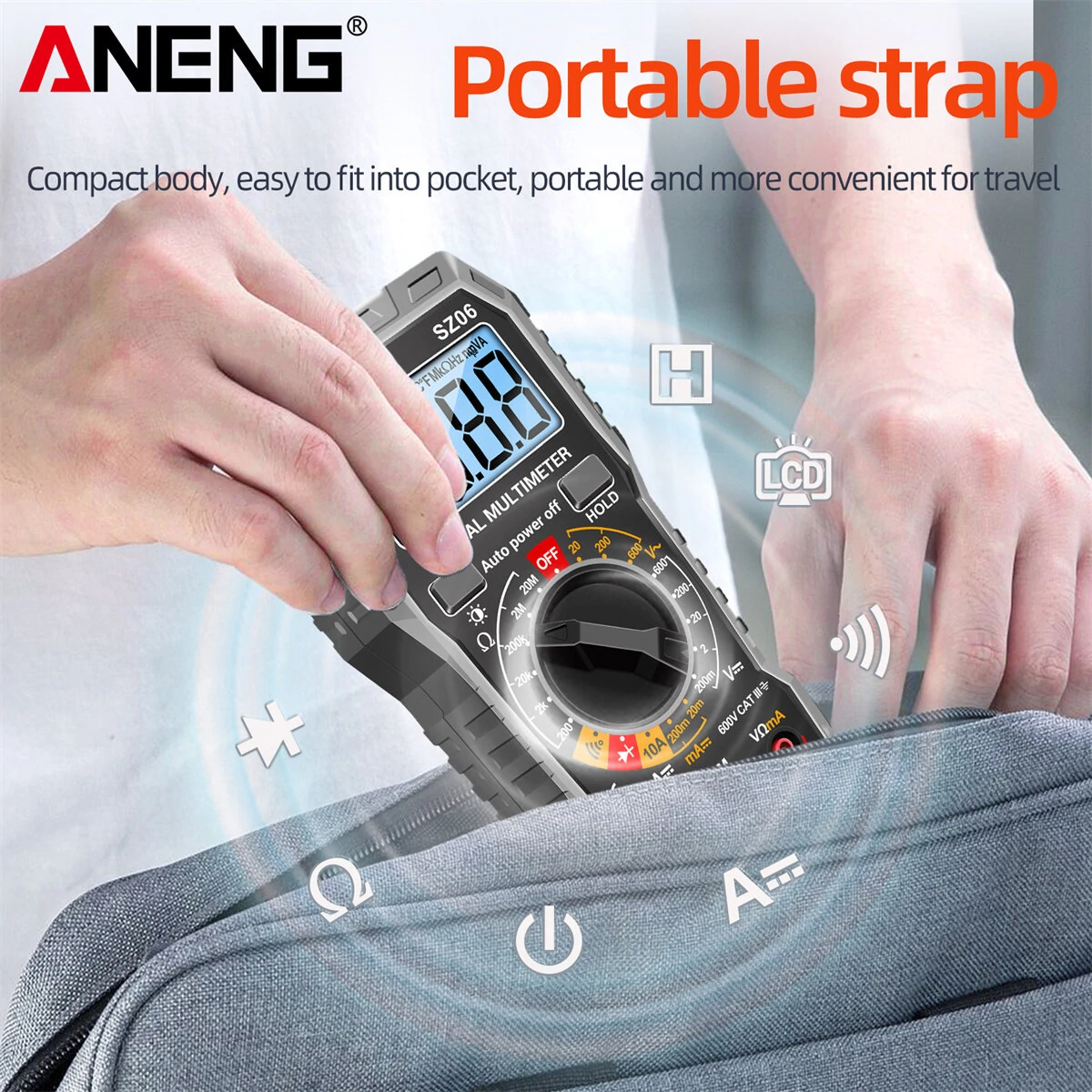 ANENG SZ06 Digital Multimeter High Accuracy DC AC Voltage Current Resistance Tester Auto Shutdown 2000 Max Count Backlit Screen — view 6