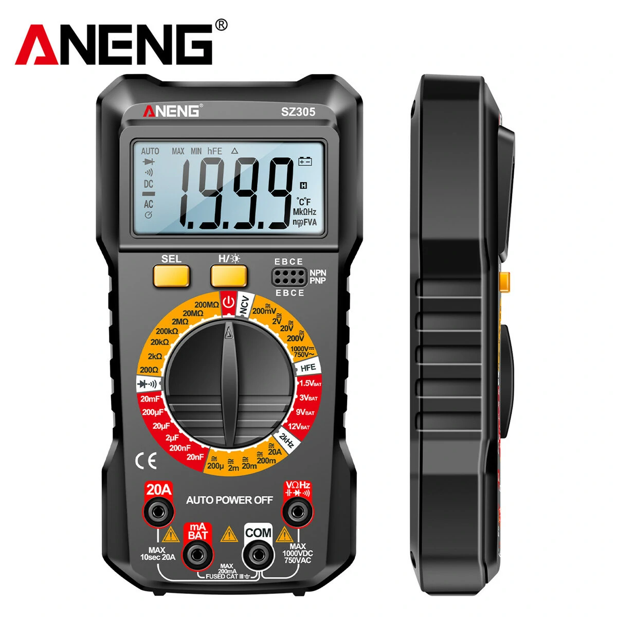 ANENG SZ305 1999 Counts Multimeter Capacitor Testers Professional Smart Voltmeter AC/DC Votage Current Resistance Ohm Test Tools — view 2