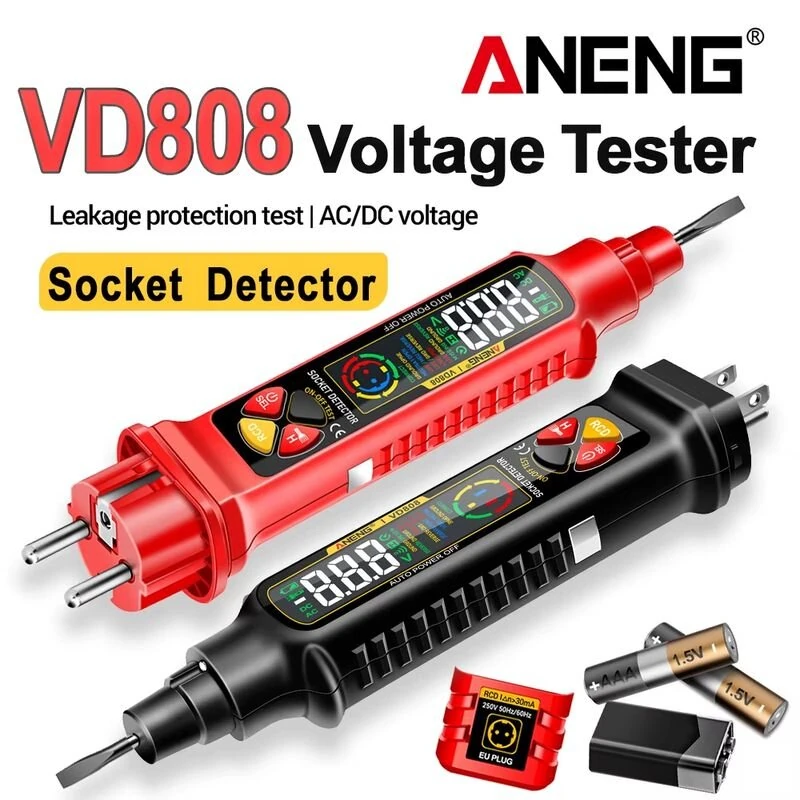 ANENG VD808 Socket Tester Circuit Analyzer 2-in-1 Voltage Detector AC DC Polarity Leakage Electric Test Automatic Shutoff Portable LCD — view 3
