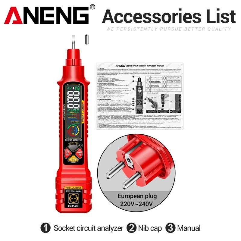 ANENG VD808 Socket Tester Circuit Analyzer 2-in-1 Voltage Detector AC DC Polarity Leakage Electric Test Automatic Shutoff Portable LCD — view 9