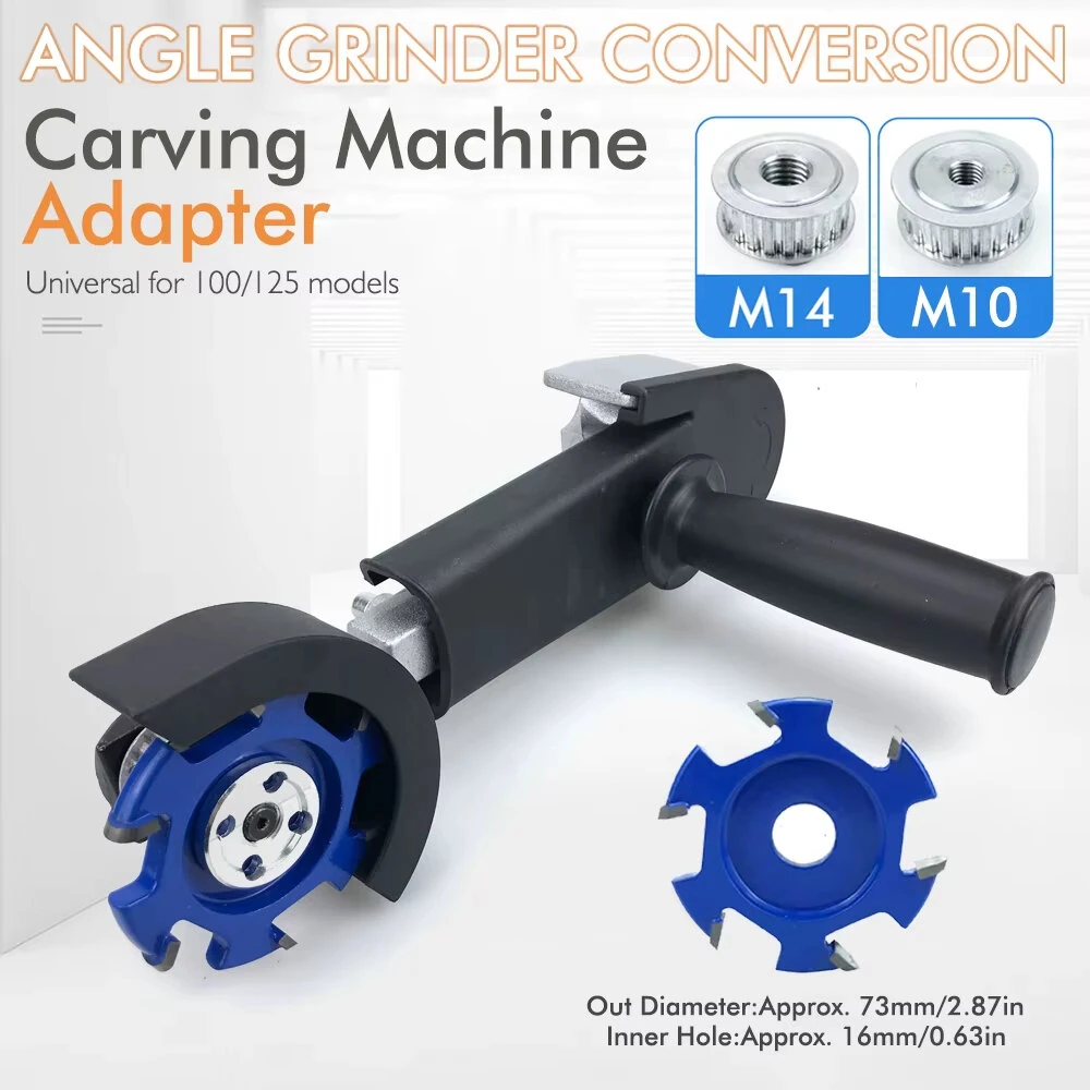 Angle Grinder Conversion Head Sculpting Carving Machine Adapter ABS Alloy Steel Compatible with Model 100 115 125 Grinders Includes M10 M14 Thread Protective Guard and Handle — view 4